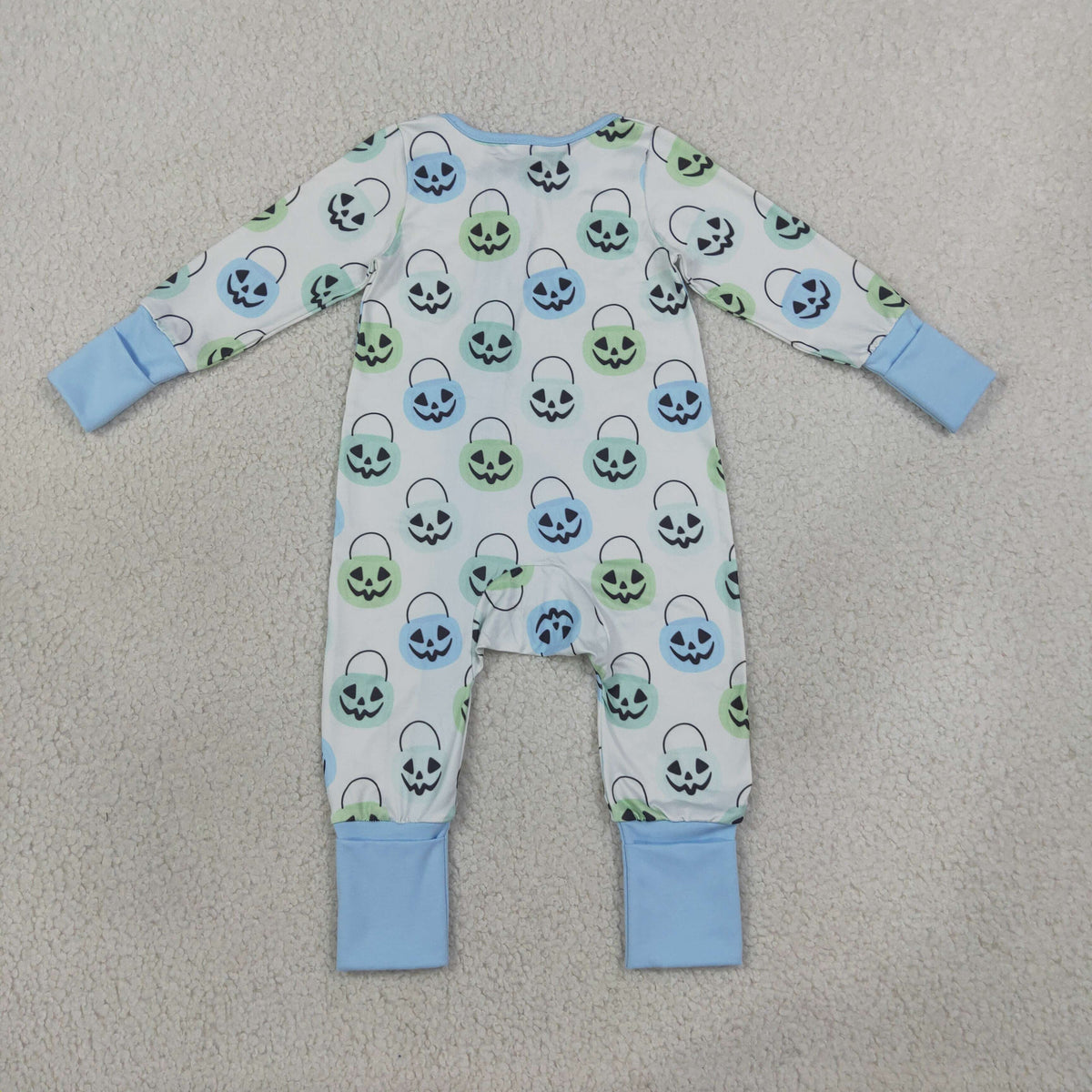 Baby Boy Long Sleeves Pumpkins Baskets Halloween Zipper Romper
