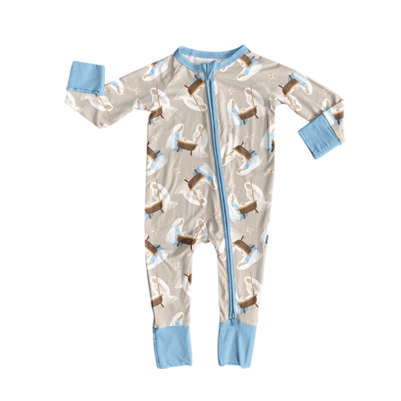 Moq 5 Preorder Baby Boys Infant Long Sleeves Nativity Zipper Footie Sleeper Romper Clothes