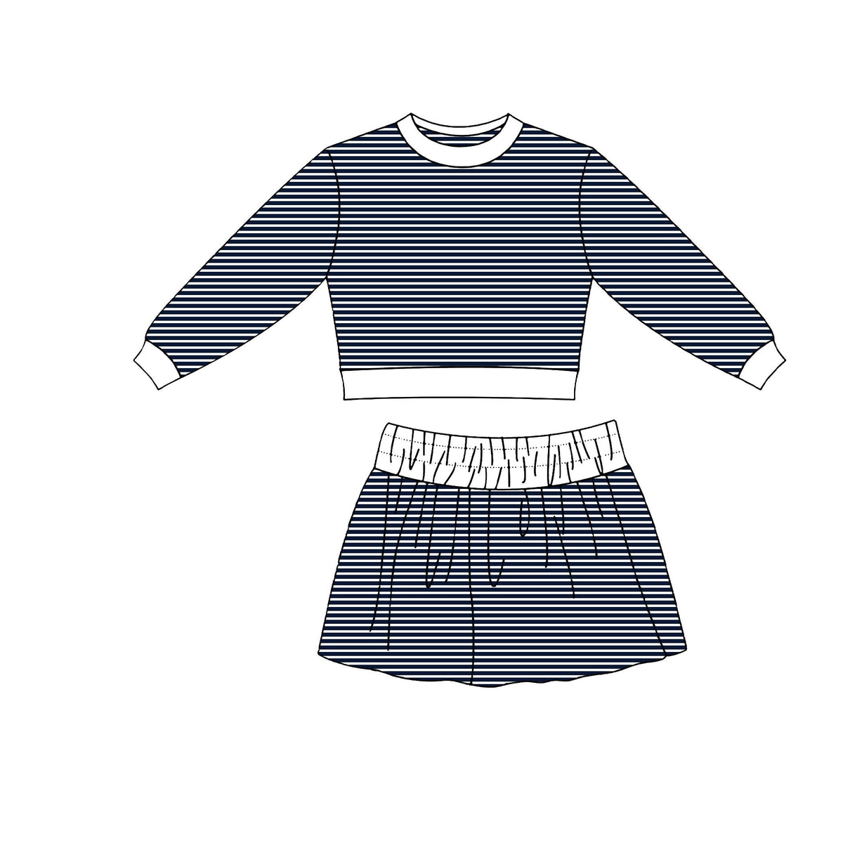 Moq 5 Preorder Baby Girls Kids Long Sleeves Shirt Skirt Shorts Navy Stripes Set Yoga Clothes