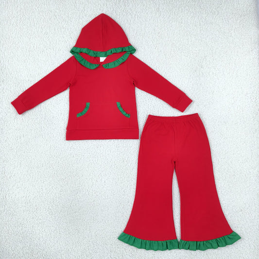 Sibling Baby Girls Kids Ruffle Hoodie Pockets Pullovers Cotton Pants Sets Christmas Clothes