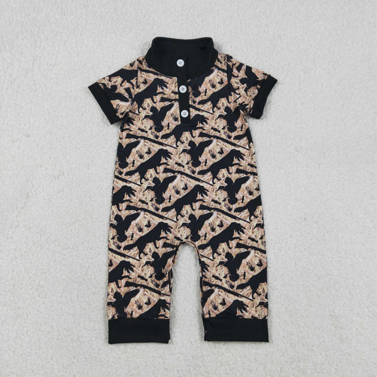 RTS Baby Boys Infant Short Sleeves Dogs Ducks Camo Hunting Buttons Romper