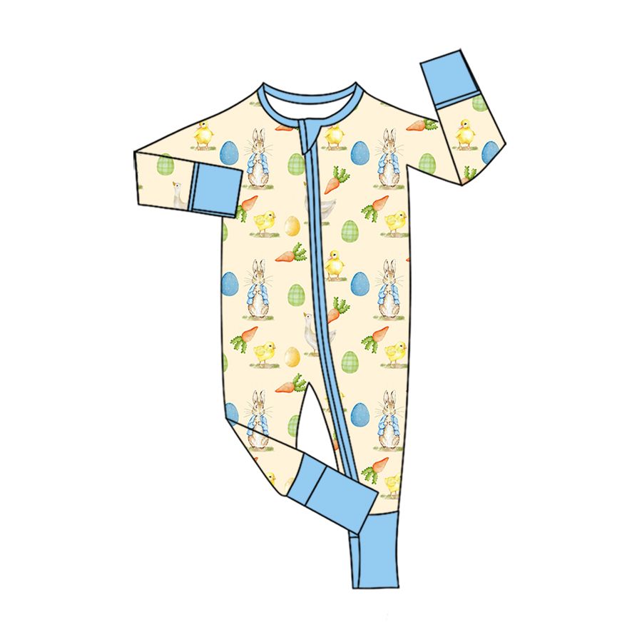 Moq 5 Preorder Baby Boys Kids Rabbits Eggs Carrots Zipper Footie Romper Easter Clothes