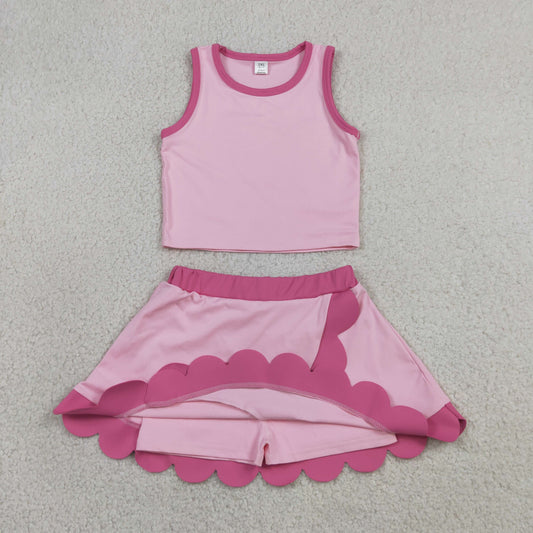 Baby Girls Kids Shirt Scallop Skirt Shorts Yoga Active Pink Set Clothes