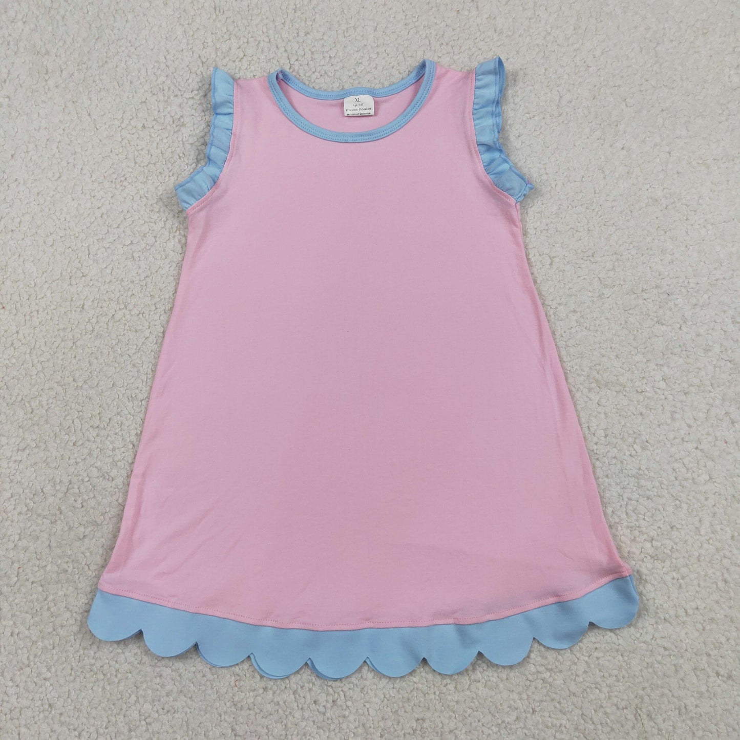 Baby Girls Kids Sleeveless Blue Scallop Knee Length Pink Dress Cotton Clothes