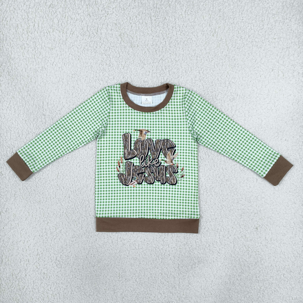 Baby Boy Long Sleeves Ducks Jesus Green Plaid Shirt RTS