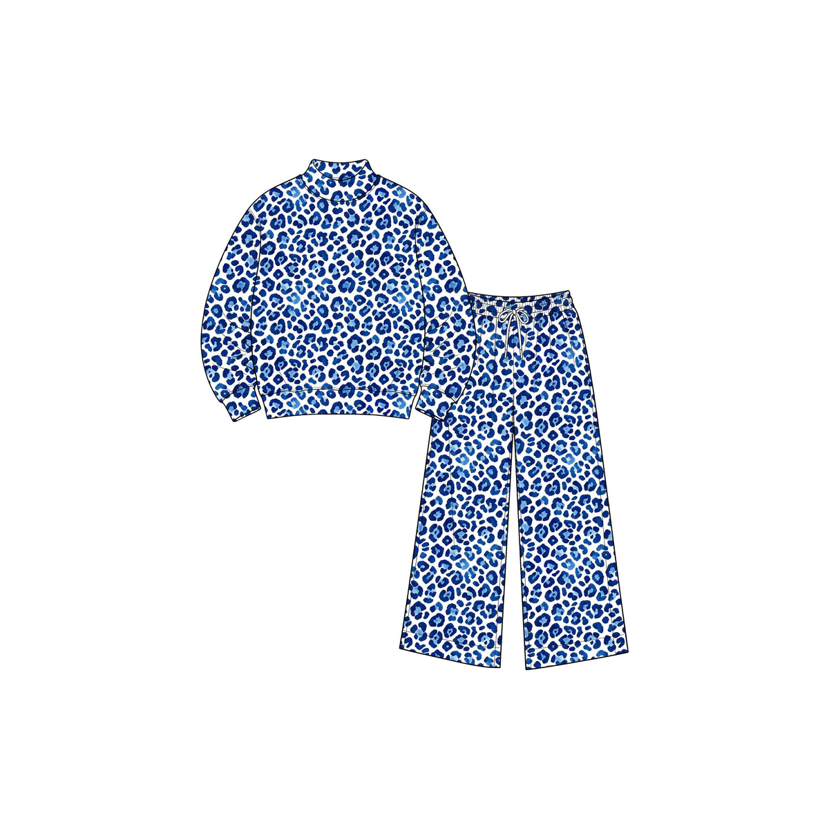 Moq 5 Preorder Baby Girls Kids Long Sleeves Pullover Shirt Blue Leopard Pants Set Yoga Active Clothes