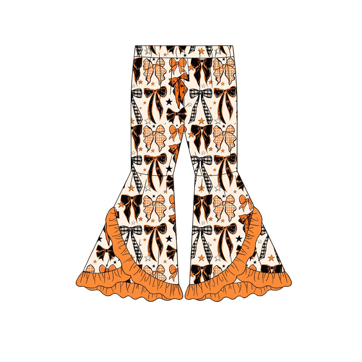 Preorder ( Moq 5 ) Baby Girls Kids Halloween Bows Orange Ruffle Bell Pants Bottoms Clothes