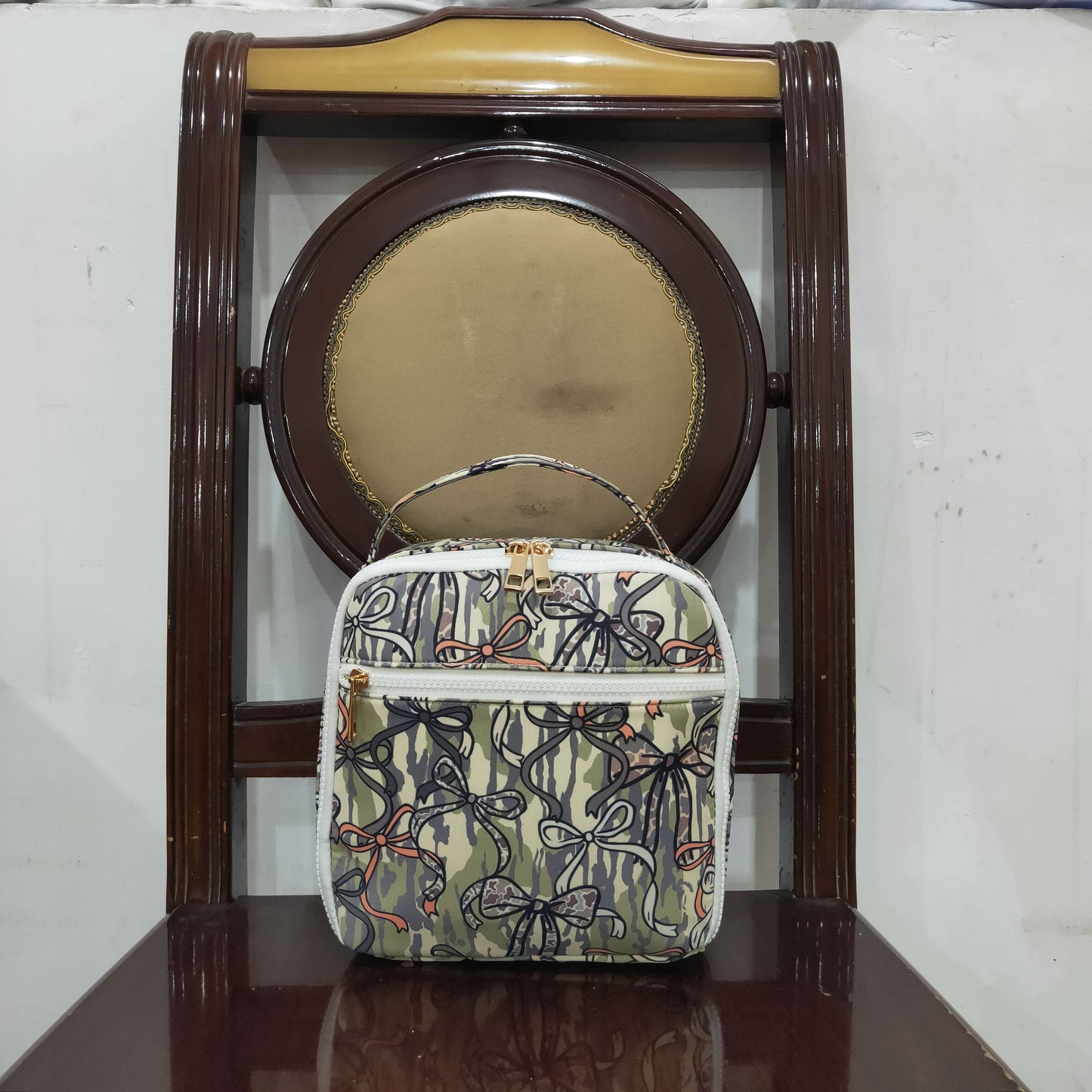Baby Girls Kids Camo Bows Print Lunch Box Picnic Thermal Bag