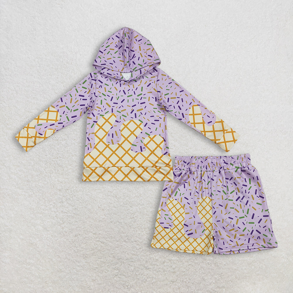 Baby Boys Kids Long Sleeves Sprinkles Drips Hoodie Shirt Pockets Shorts Lavender Clothes Set