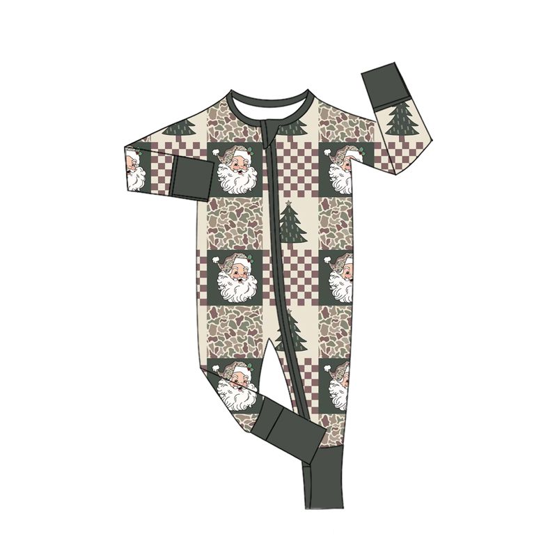 Moq 5 Preorder Baby Boys Kids Santa Tree Camo Print Christmas Zipper Footie Sleeper Romper Clothes