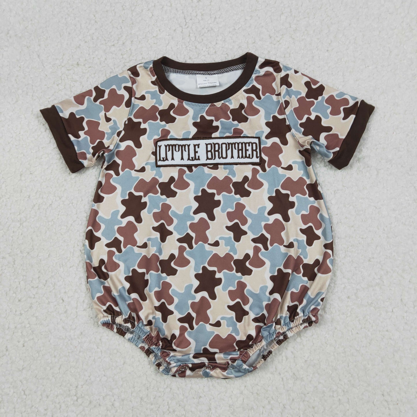 Baby Boys Short Sleeves Embroidery Little Brother Bubble Camo Romper