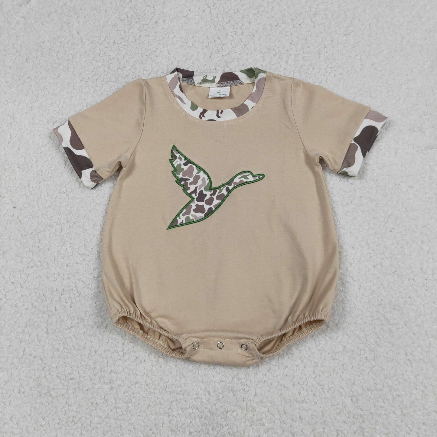 Sibling Baby Boys Short Sleeves Embroidery Ducks Camo Print Dogs Hunting Romper Se
