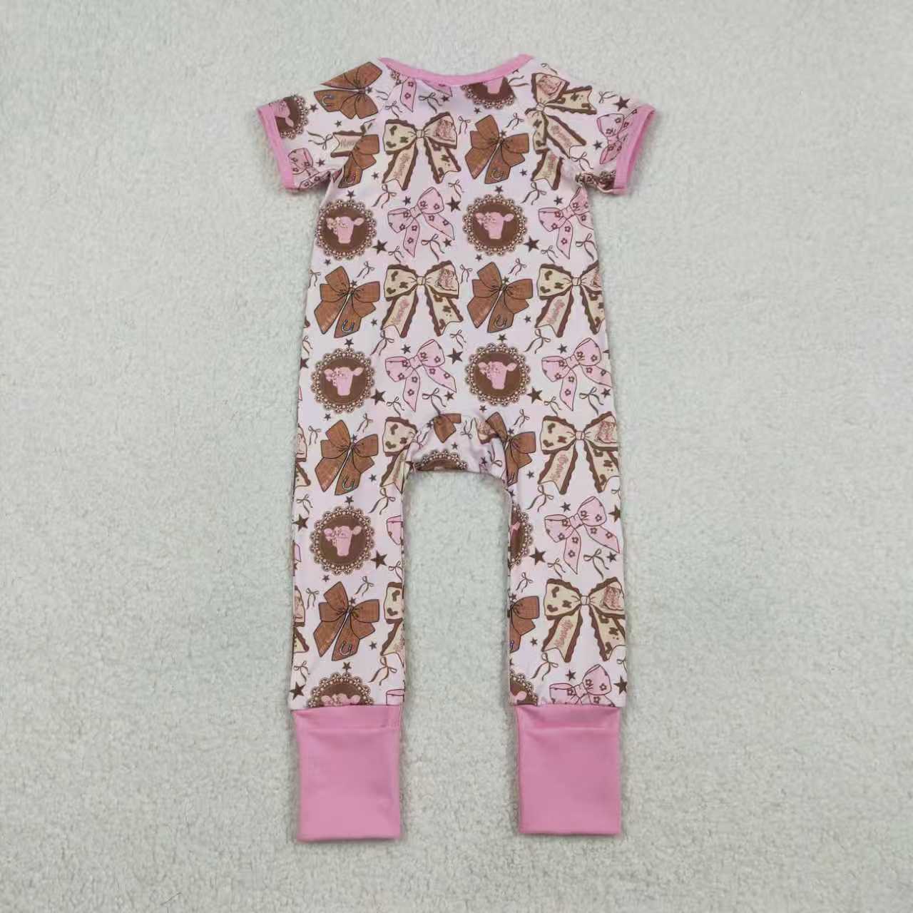 RTS Sibling Baby Girls Bows Highland Cows Ruffle Pants Western Pajamas Set Ruffle Dress Zipper Romper