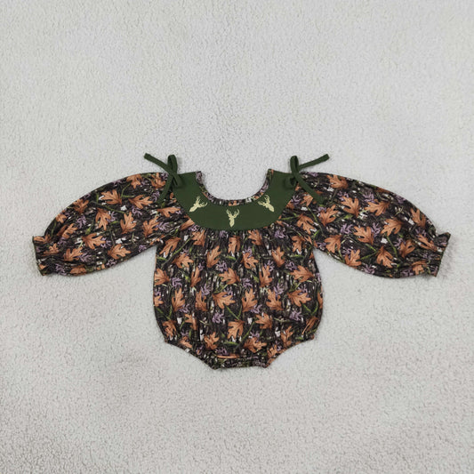 Sibling Baby Boys Girls Infant Embroidery Deer Leaves Bubble Rompers Camo Clothes