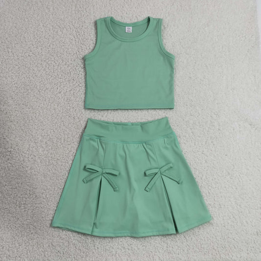 Baby Girls Kids Green Tops Shorts Skirt Shorts Summer Yoga Active Clothes Set