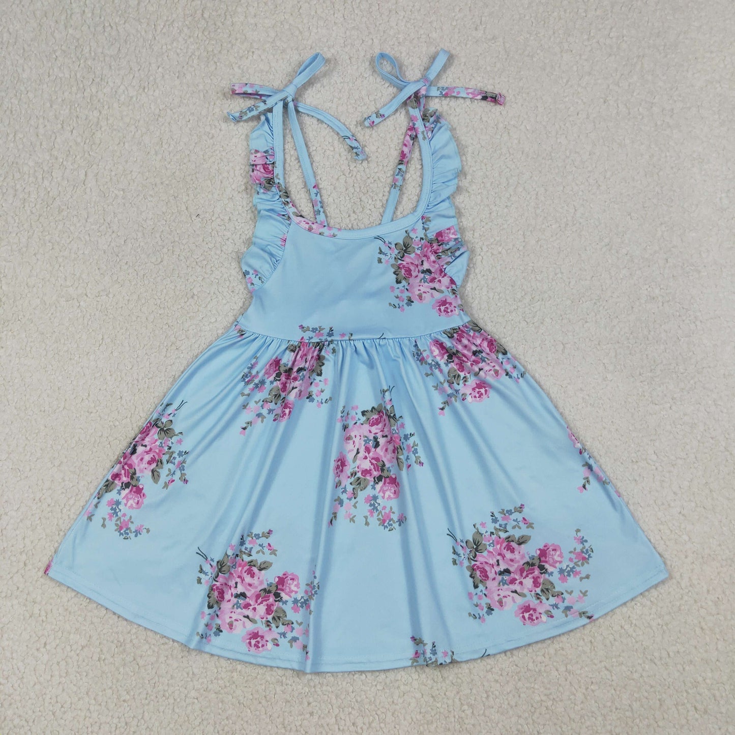 Baby Girls Kids Sleeveless Flower Knee Length Blue Dress Summer Clothes