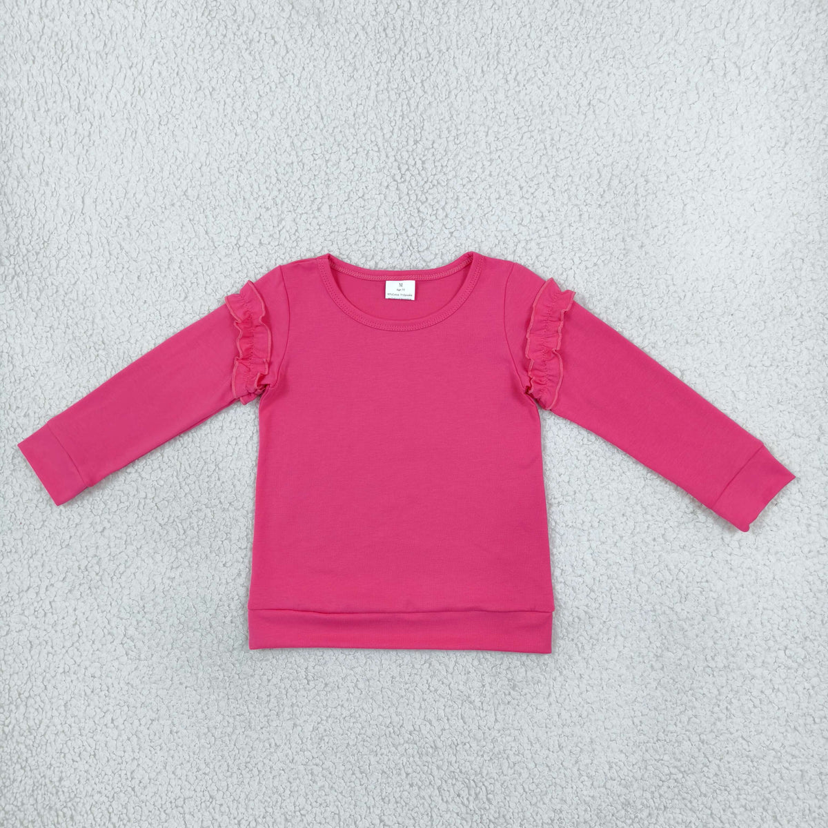 Baby Girls Kids Long Sleeves Ruffle Cotton Shirt Hot Pink Clothes
