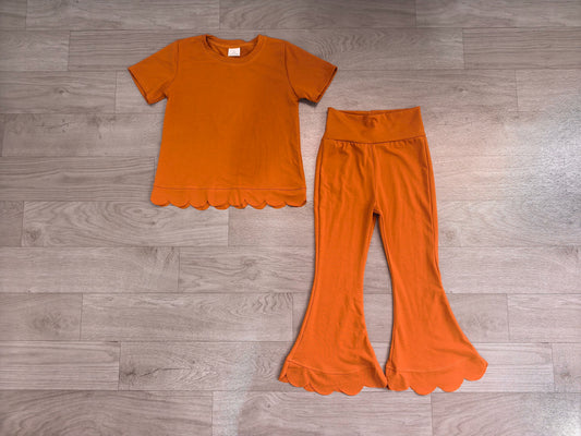No moq Preorder Baby Girls Kids Short Sleeves Shirt Pants Scallop Set Clothes
