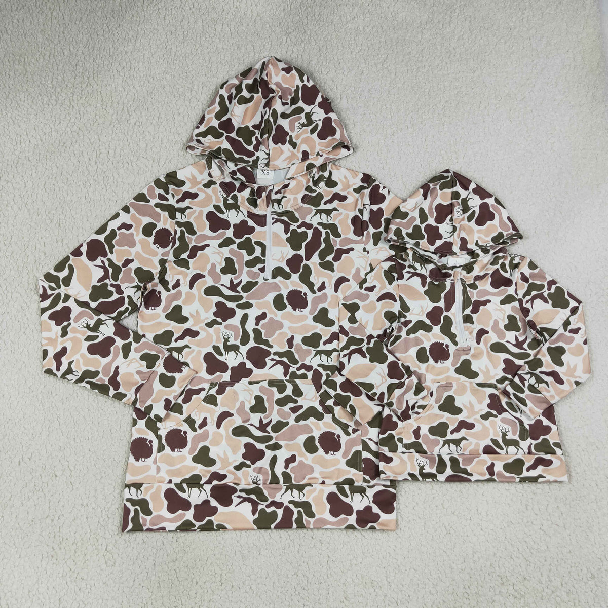 Sibling Baby Boys Adult Woman Ducks Dogs Camo Zipper Hoodie Pockets Hunting Pullovers Shorts