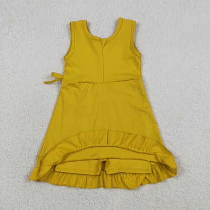 Baby Girls Sleeveless Ruffle Knee Length Yoga Yellow Dress with Shorts