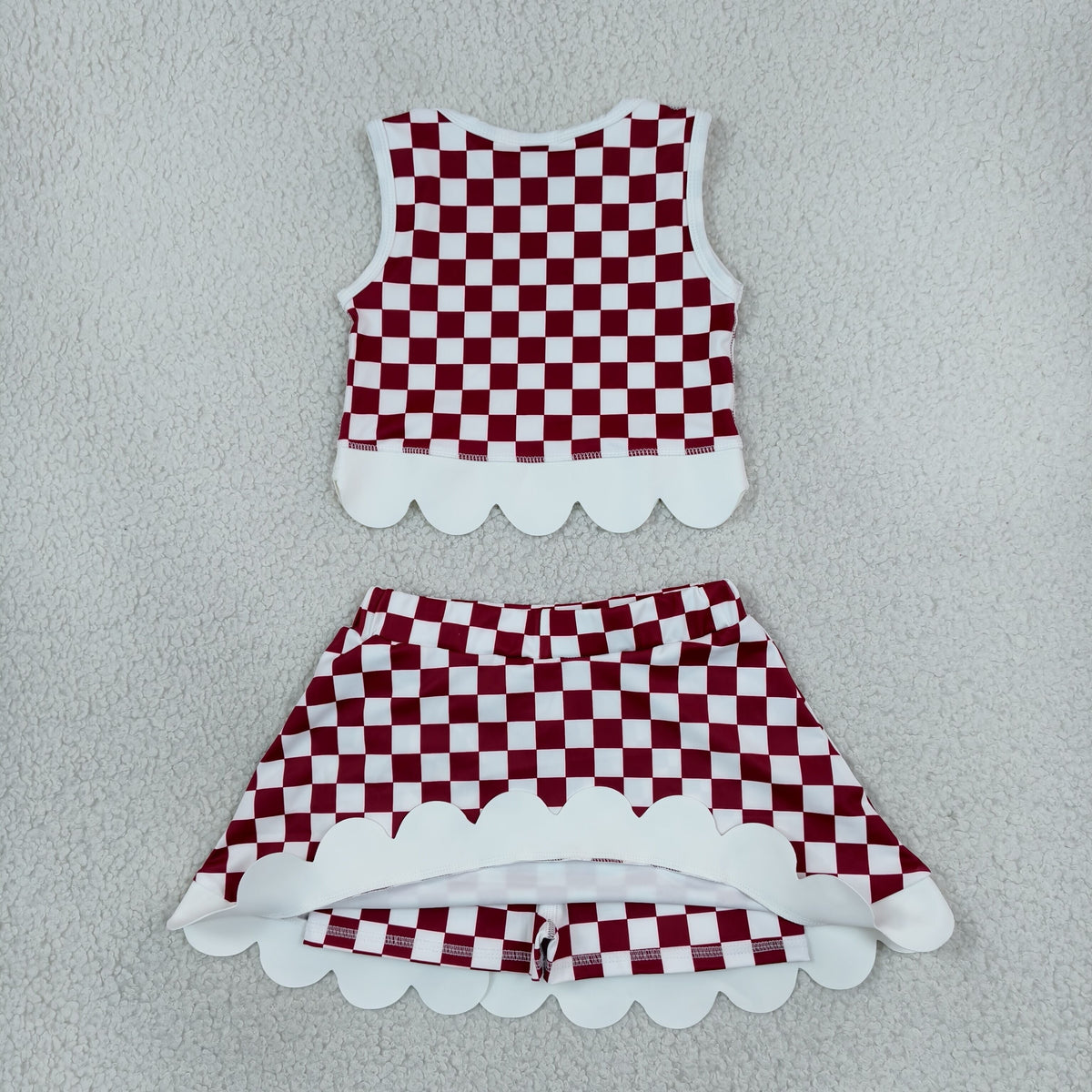 Sibling Baby Girls Kids Sleeveless Checked Tops Bows Scallop Skirts Shorts Yoga Active Sets Team Clothes