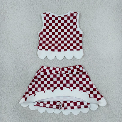 Sibling Baby Girls Kids Sleeveless Checked Tops Bows Scallop Skirts Shorts Yoga Active Sets Team Clothes