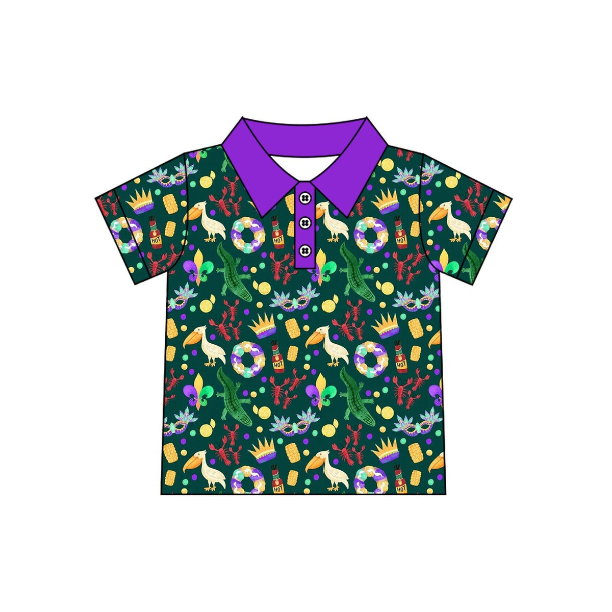 Moq 5 Preorder Baby Boys Kids Short Sleeves Buttons Mardi Gras Shirt Tops Clothes