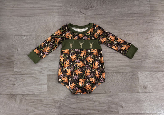 No moq Preorder Boys Infant Long Sleeves Embroidery Deer Camo Bubble Romper