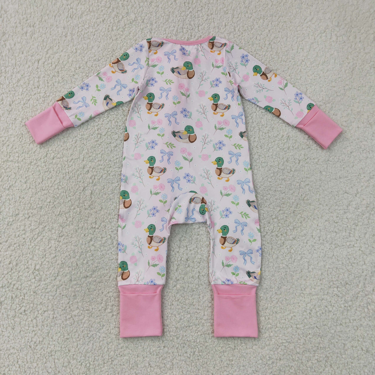 Sibling Baby Girls Kids Ducks Flower Bows Zipper Romper Pockets Set Clothes RTS
