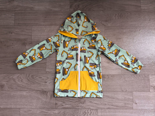 No moq Preorder Boys Kids Long Sleeves Construction Hoodie Zipper Pockets Cardigan Tops