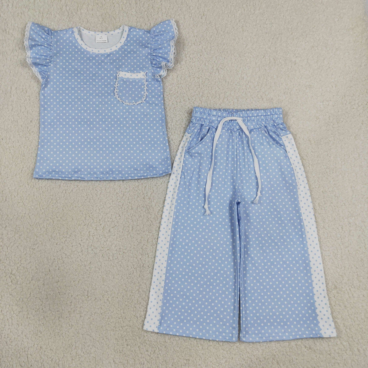 Sibling Baby Girl Kids Short Sleeves Pockets Shirts Dots Pants Sets Clothes