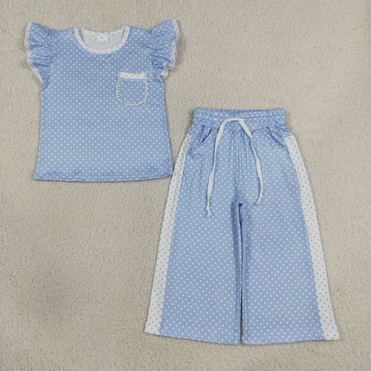 Sibling Baby Girl Kids Short Sleeves Pockets Shirts Dots Pants Sets Clothes