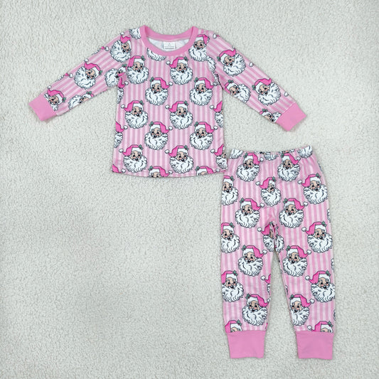 Baby Girls Kids Christmas Santa Pink Stripes Shirt Pants Set Pajamas Clothes