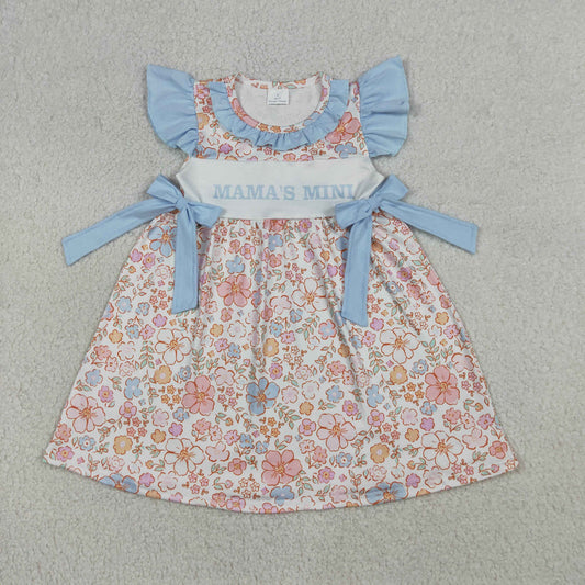 RTS Baby Girls Kids Short Sleeves Mama's MIni Flower Bows Knee Length Dress