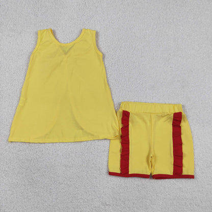 Baby Girls Yellow Sleeveless Red Bows Tops Ruffle Shorts Set Clothes