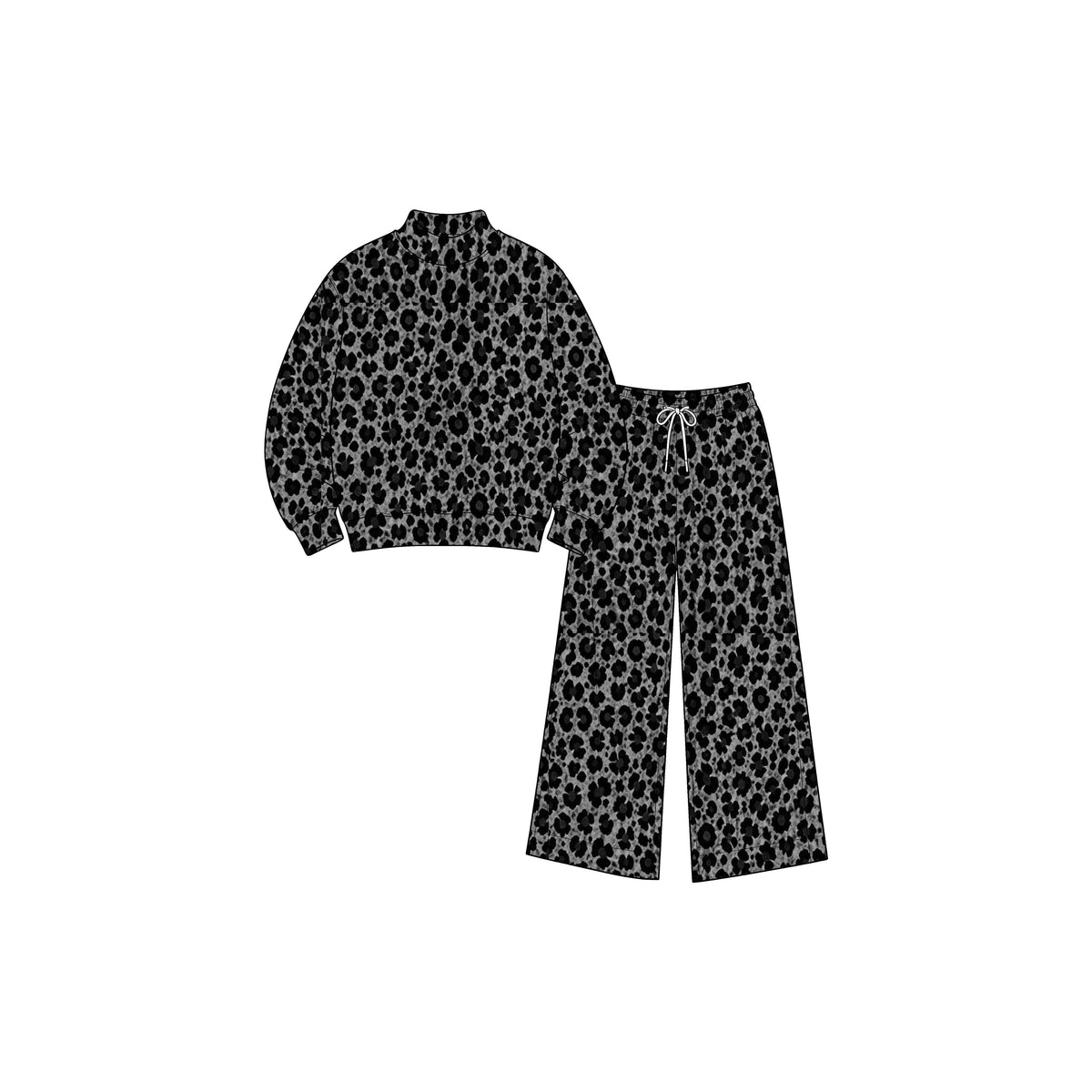 Moq 5 Preorder Baby Girls Kids Long Sleeves Pullover Shirt Black Leopard Pants Set Yoga Active Clothes