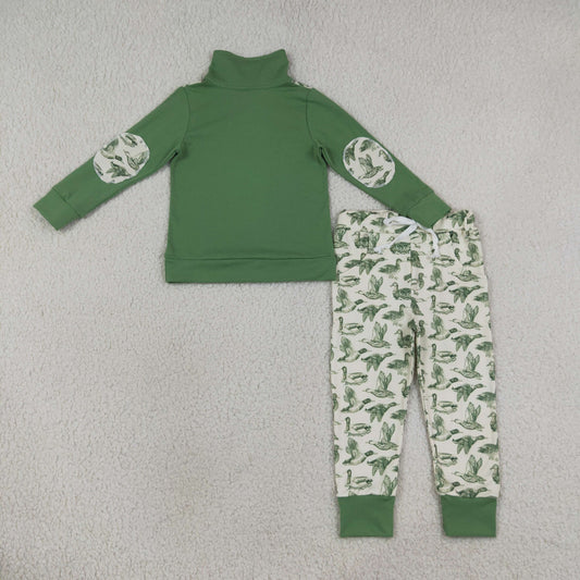 Baby Boys Kids Long Sleeve Zipper Pullover Ducks Pockets Jogger Set Green Clothe