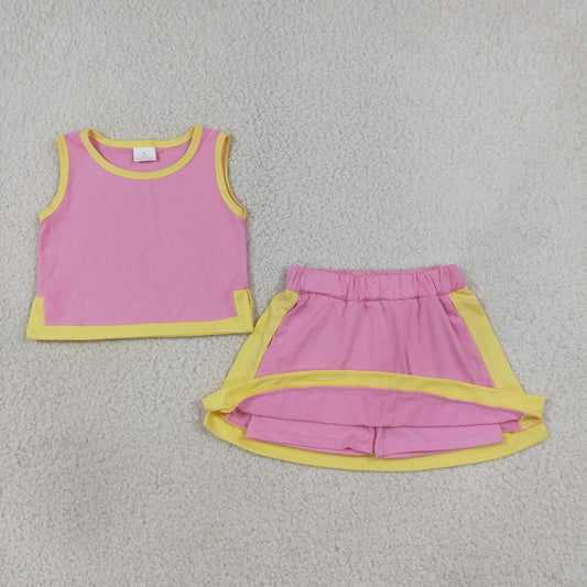 Baby Girls Kids Sleeveless Shirt Skirt Shorts Cotton Pink Set Clothes