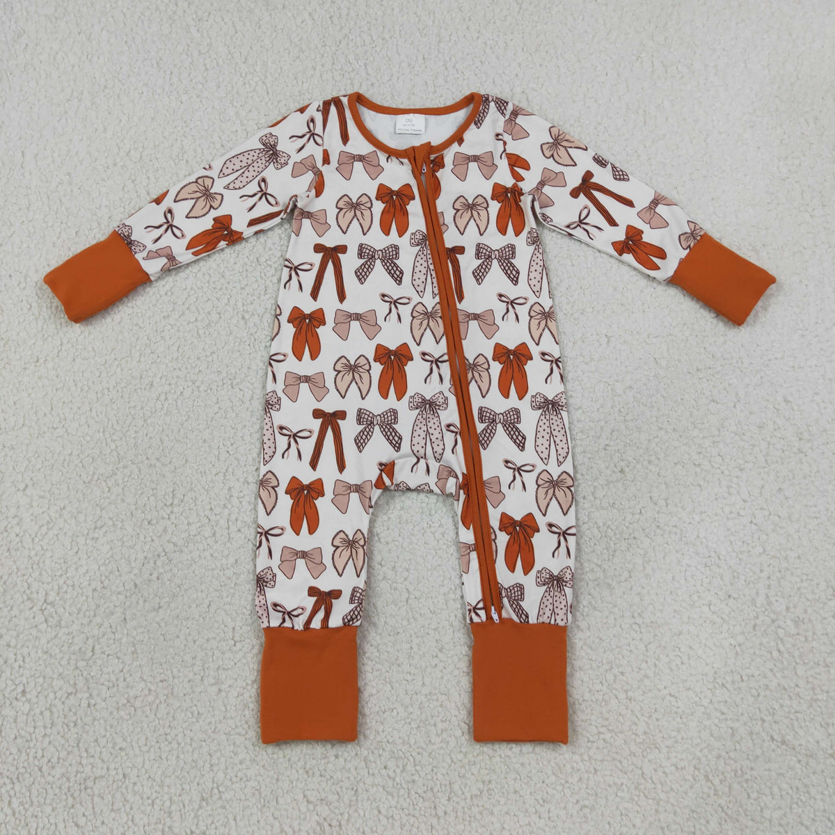 Baby Girls Kids Long Sleeves Bows Zipper Sleeper Footie Romper Brown Clothes