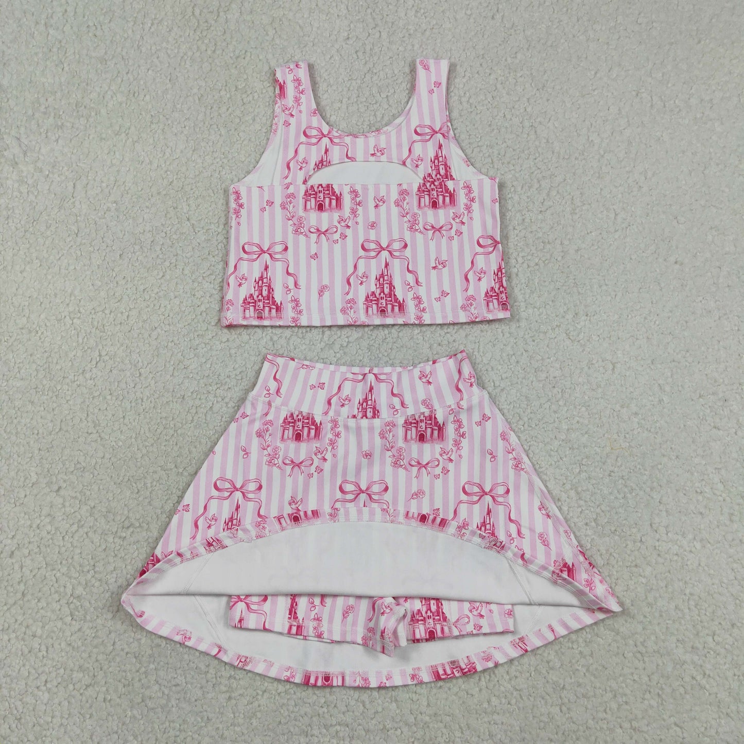 Baby Girls Kids Castles Bows Floral Tops Pink Skirt Shorts Yoga Summer Set