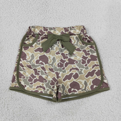 Sibling Baby Girls Bows Pockets Camo Shorts Summer Bottoms Clothes