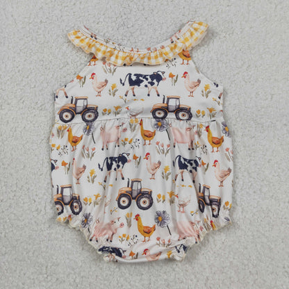 Baby Girls Infant Farm Animals Tractors Flower Summer Ruffle Romper