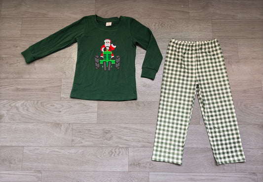 No moq Preorder Baby Boys Embroidery Christmas Santa Truck Shirts Green Plaid Pants Pajamas Set