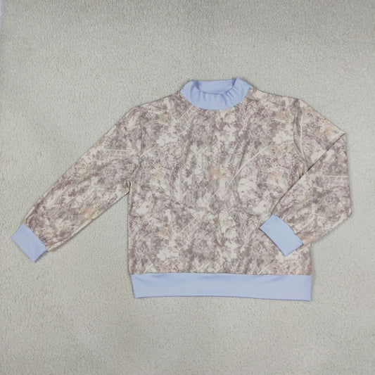 Adult Women Blue Long Sleeves Shirt Tops Camo Pullover Yoga Active Clothes