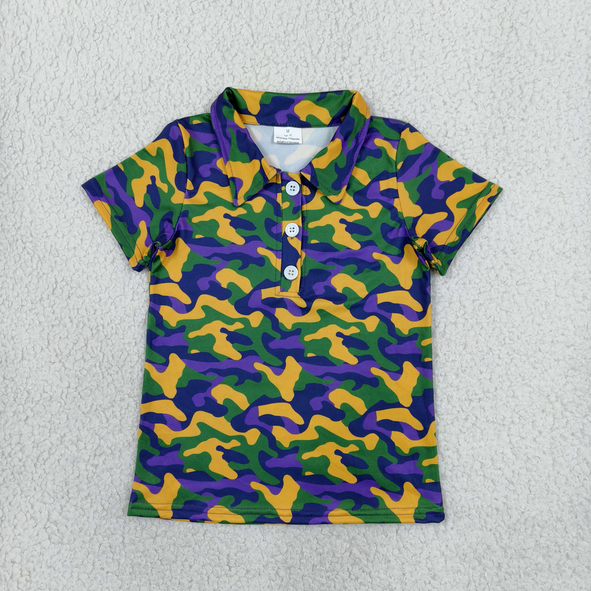 Baby Boys Kids Camo Short Sleeves Buttons Mardi Gras Shirt Tops Clothes