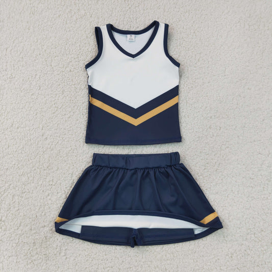 Baby Girls Kids Sleeveless Tops Skirt Shorts Set Yoga Team Navy Clothes