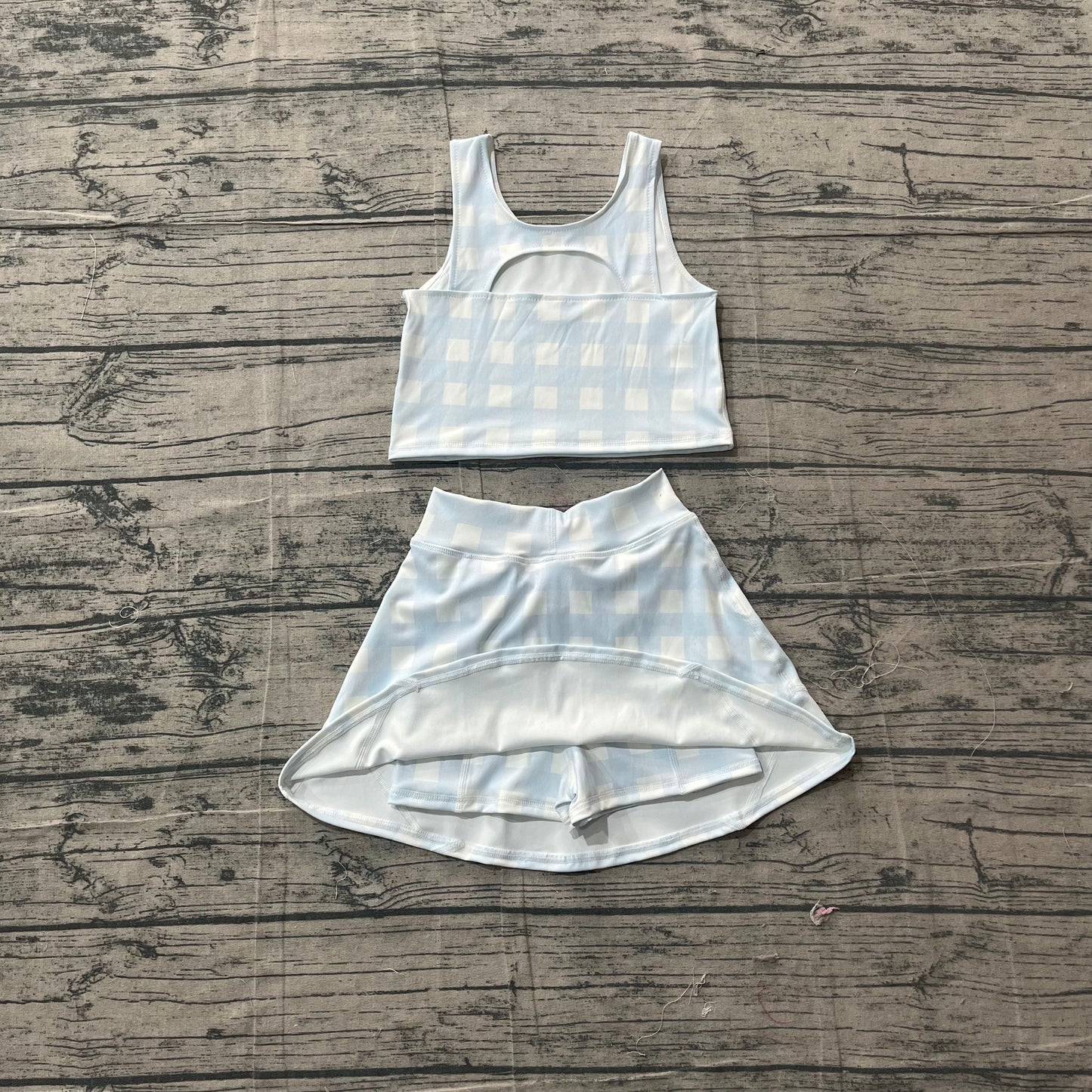 Baby Girls Kids Sleeveless Blue Plaid Tops Skirt Shorts Yoga Summer Set