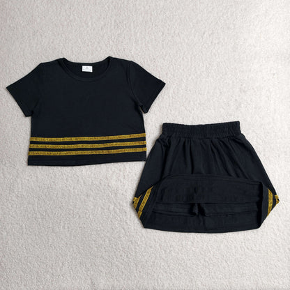 Sibling Baby Girls Kids Short Sleeves Stripes Shirts Skirts Shorts Summer Sets Clothes