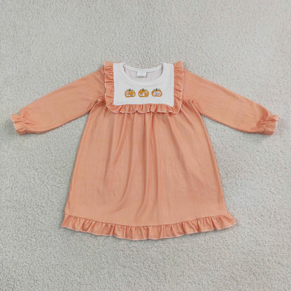 Baby Girls Kids Embroidery Pumpkins Plaid Knee Length Fall Dress Clothes