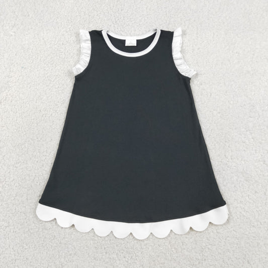 Baby Girls Kids Sleeveless White Scallop Knee Length Dress Black Clothes